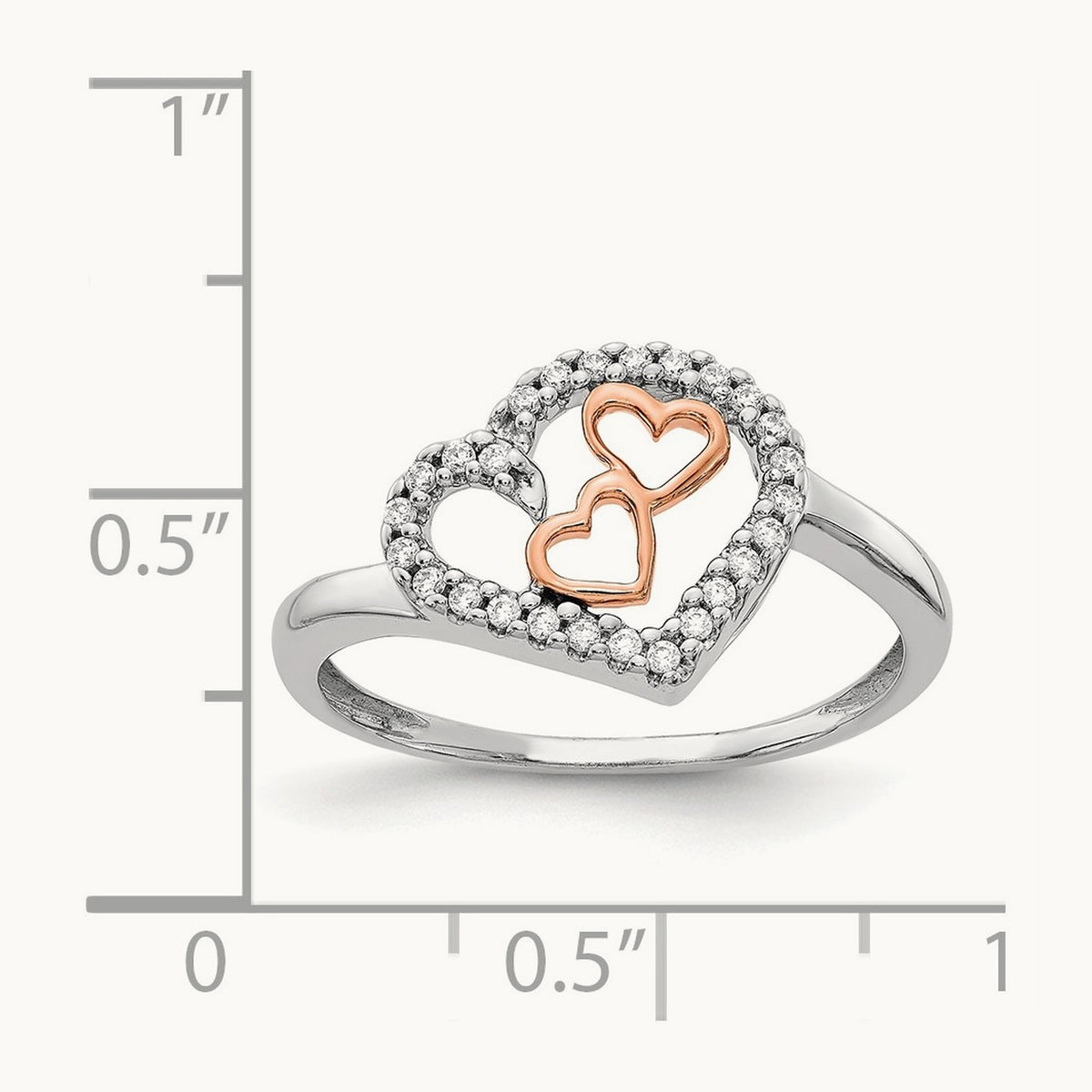 Diamond Heart Ring, 14K White Gold with Rose Gold