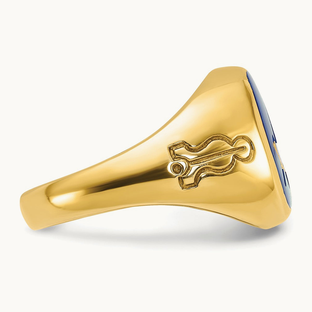 IBGoodman Men's Grooved w/ Cr. Sapphire Blue Lodge Masonic Ring, 14K