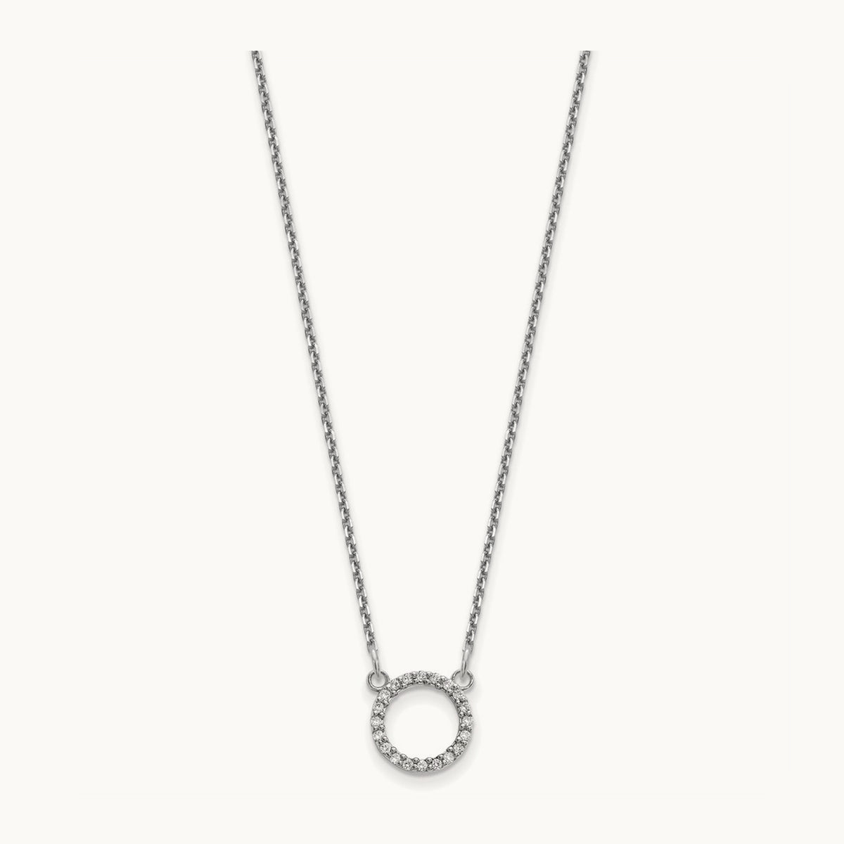 Diamond Open Circle Necklace, 14K White Gold