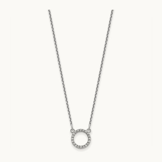 Diamond Open Circle Necklace, 14K White Gold