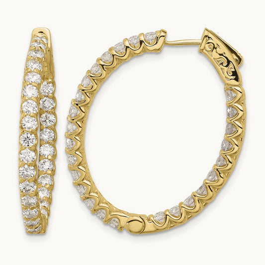 3.1ct 52- In/Out Oval Hoop w/ Safety Clasp Diamond Earrings, 2.5mm, 14K