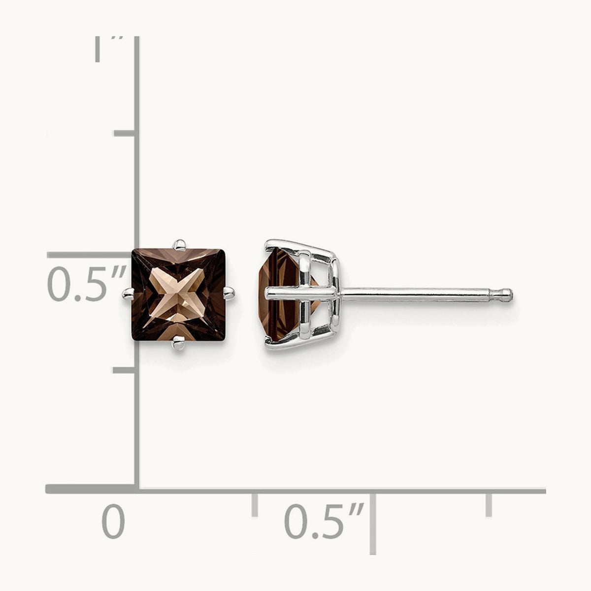 Square Smoky Quartz Earrings, 5mm, 14K White Gold