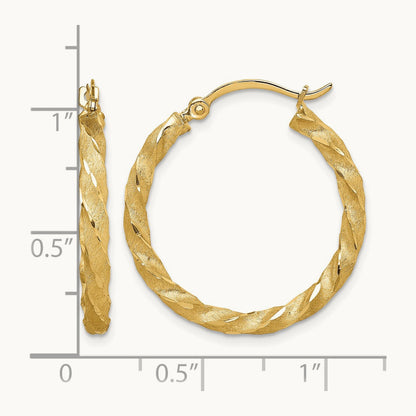 Twisted Satin Diamond-Cut Hoop Earrings — 14K Yellow Gold, 26mm