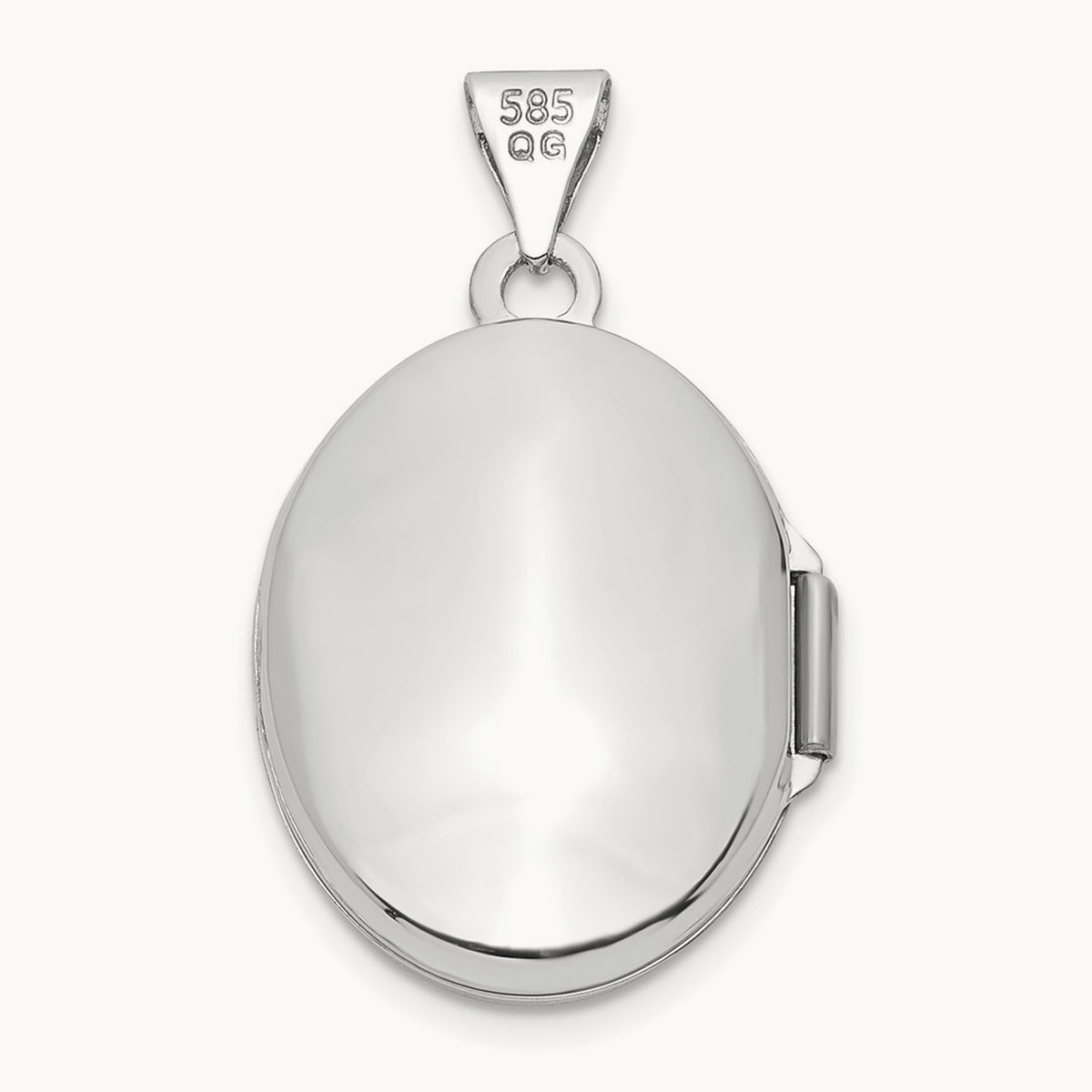 Enamel Leaves Oval Locket — 14K White Gold