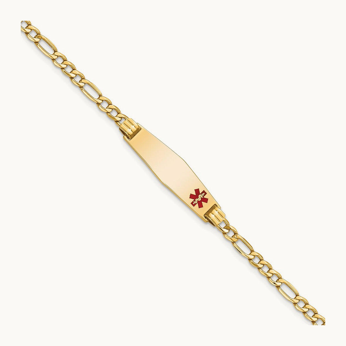 Medical Semi-Solid Soft Diamond Shape Red Enamel Figaro ID Bracelet, 14K