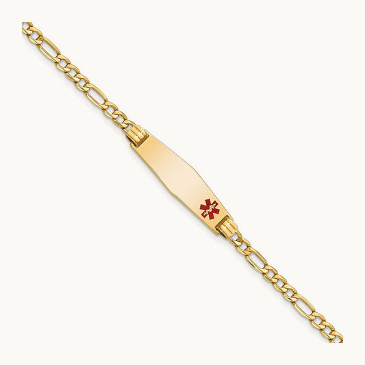 Medical Semi-Solid Soft Diamond Shape Red Enamel Figaro ID Bracelet, 14K