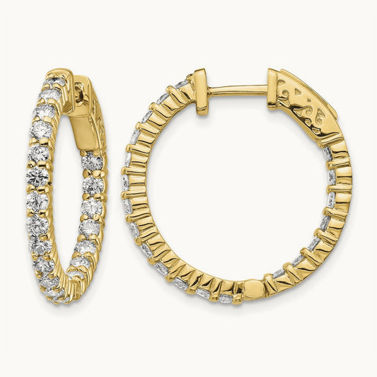 Diamond Round Hoop w/Safety Clasp Earrings, 14K
