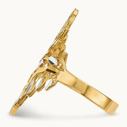 w/ White Rhodium Diamond-cut Leaves Ring, 14K