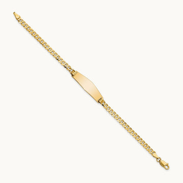Soft Diamond Shape Flat Curb Link ID Bracelet, 14K