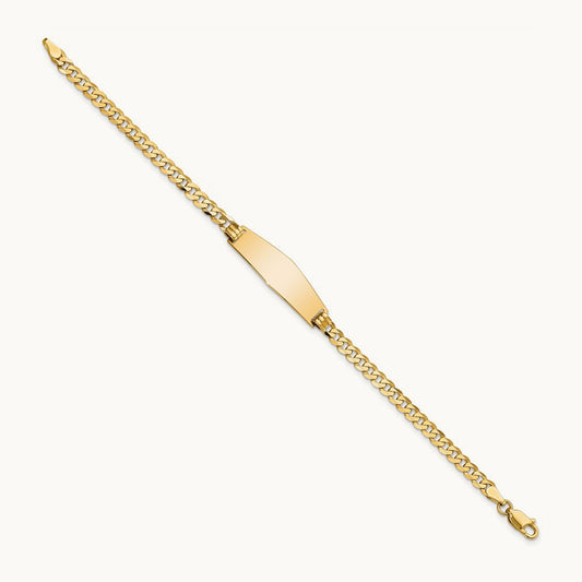 Soft Diamond Shape Flat Curb Link ID Bracelet, 14K
