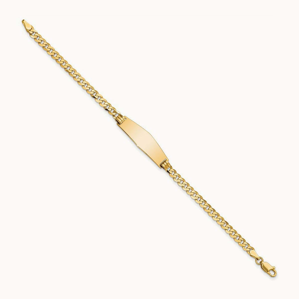 Soft Diamond Shape Flat Curb Link ID Bracelet, 14K