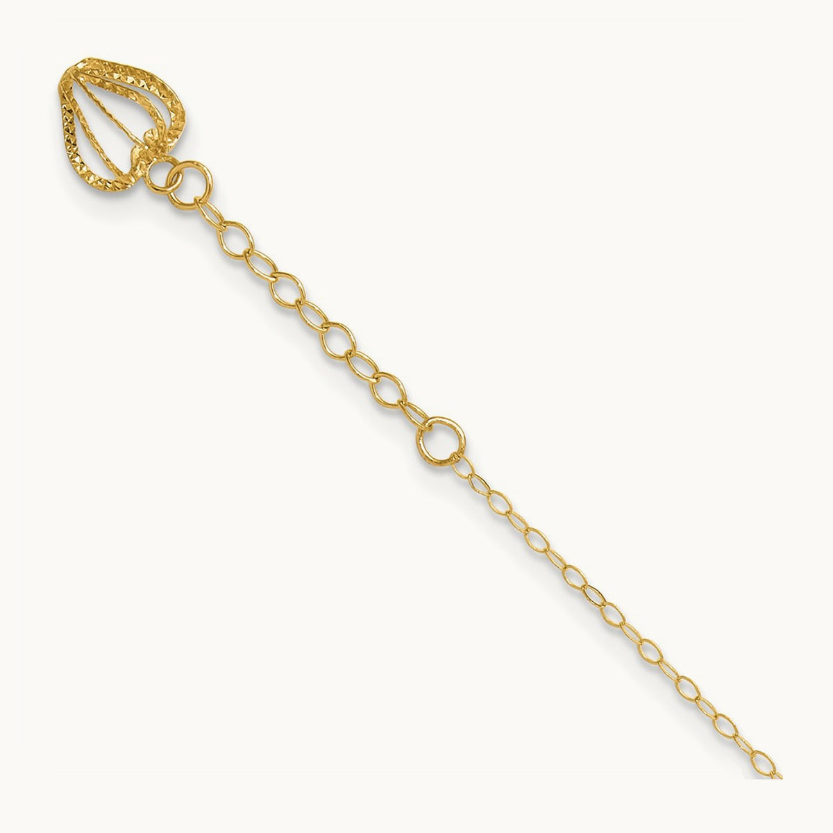 Oval Link Chain with Diamond-cut Heart Cage 9in Plus 1in Ext Anklet, 14K