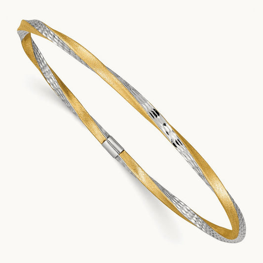 Satin Diamond-cut Twist Slip-on Bangle, 3mm, 14K with White Rhodium
