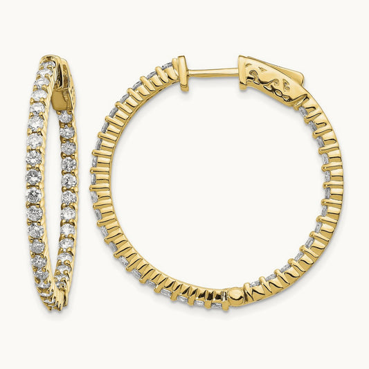Diamond Round Hoop w/Safety Clasp Earrings, 14K