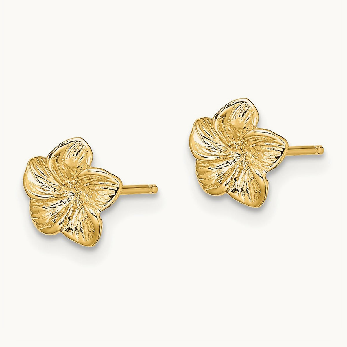 Plumeria Flower Post Earrings — 14K Yellow Gold, 7.2mm