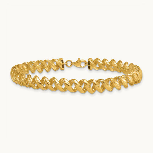 Polished Open Spiral Link 7.5in Bracelet, 14K