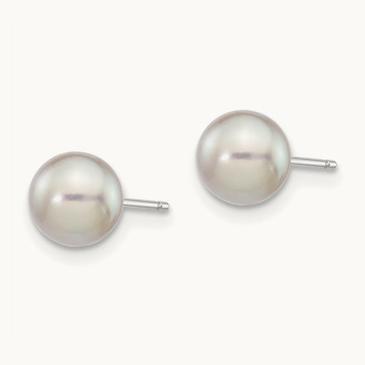 6- Round Grey Saltwater Akoya Cultured Pearl Earrings, 7mm, 14K White Gold