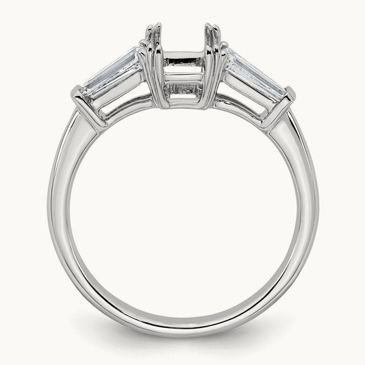 Baguette Radiant Center Semi-Mount Engagement Ring, 0.50-0.75 ct tw Lab-Grown Diamond — 1/2 ct, 14K White Gold