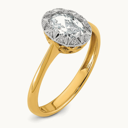 With Rhodium Oval Center Ring, 1.00 ct tw Lab-Grown Diamond