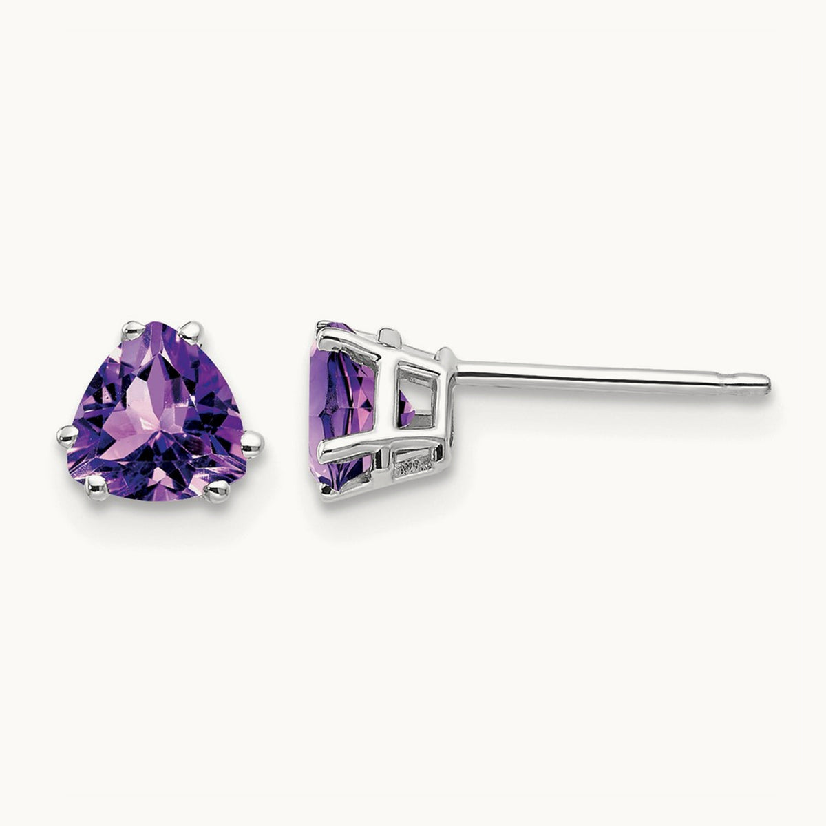Trillion Amethyst Earrings, 5mm, 14K White Gold