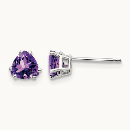 Trillion Amethyst Earrings, 5mm, 14K White Gold