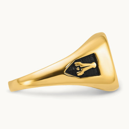 Men's Textured w/ Black Enamel & Lab Cr. Ruby Masonic Ring, 14K
