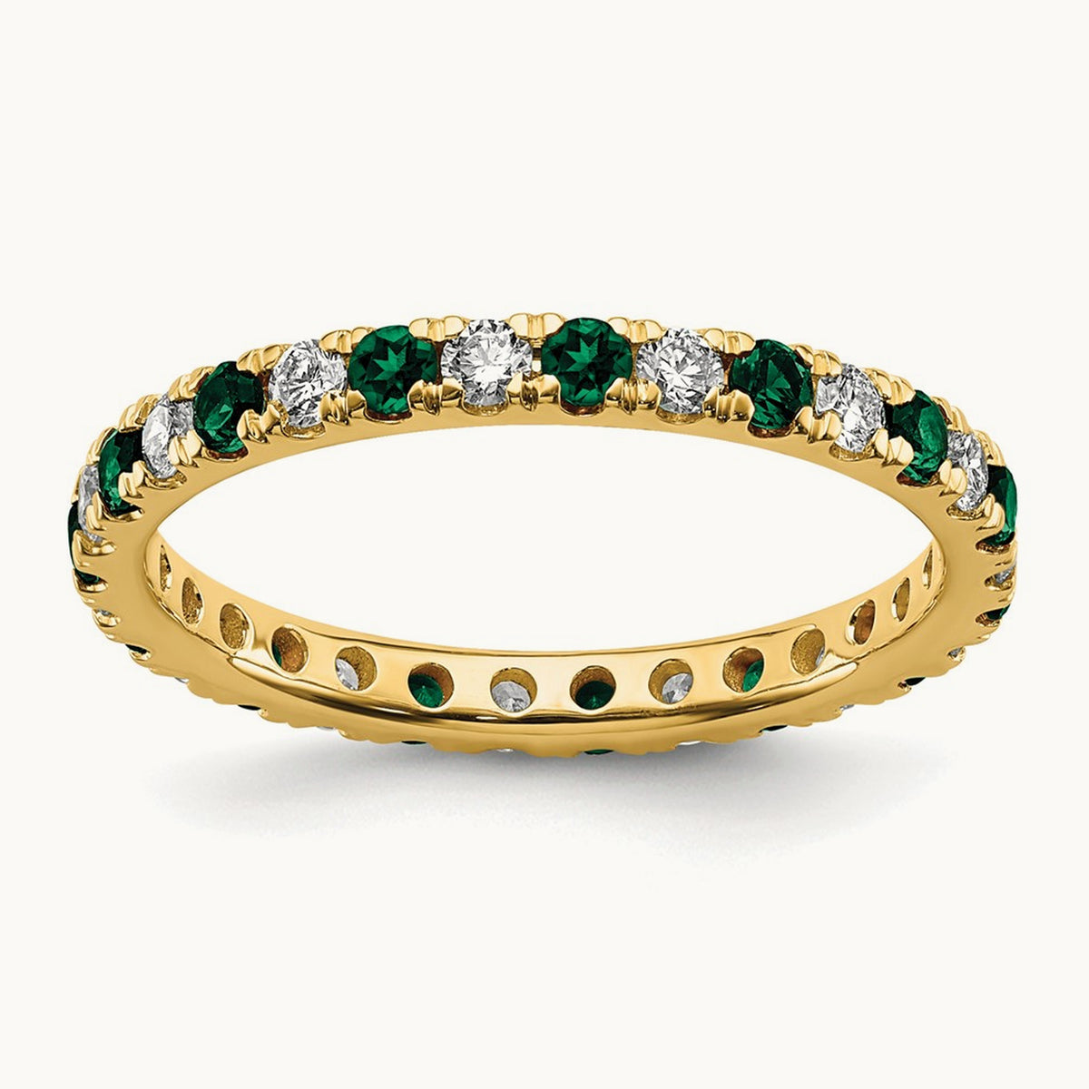 Created Emerald Eternity Band, 0.25-0.50 ct tw Lab-Grown Diamond — 14K Yellow Gold