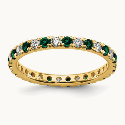 Created Emerald Eternity Band, 0.25-0.50 ct tw Lab-Grown Diamond — 14K Yellow Gold