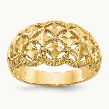 Diamond-cut Scalloped Edge Pattern Dome Ring, 14K