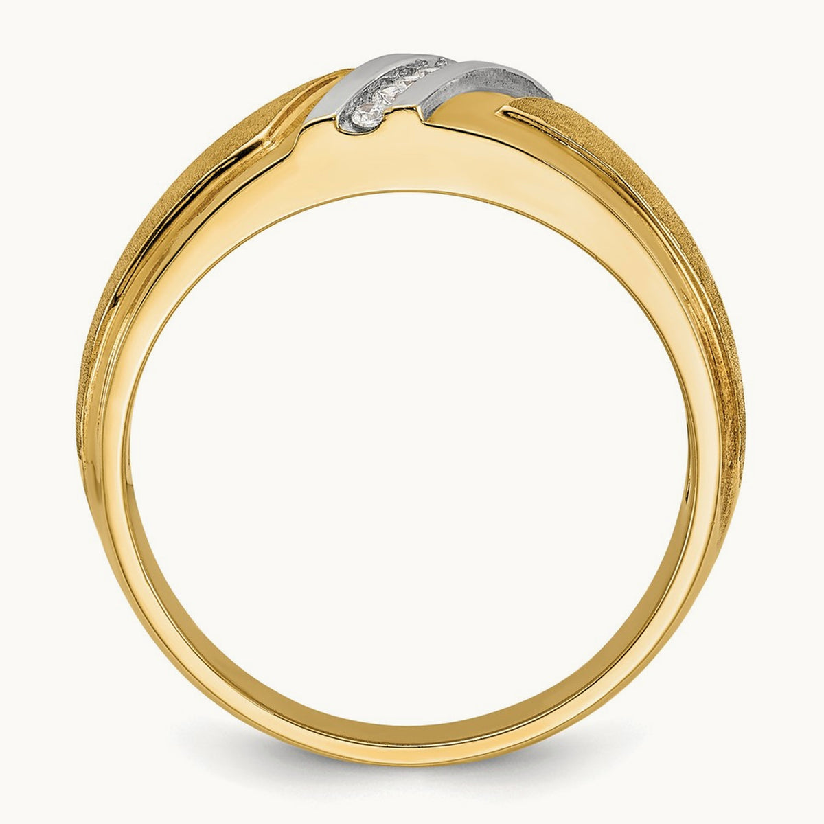 w/ White RH IBGoodman Men's Polished & Satin AA Diamond Ring, 14K