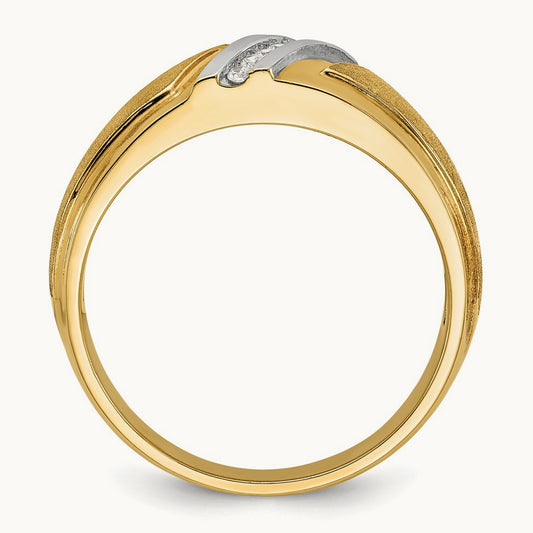 w/ White RH IBGoodman Men's Polished & Satin AA Diamond Ring, 14K