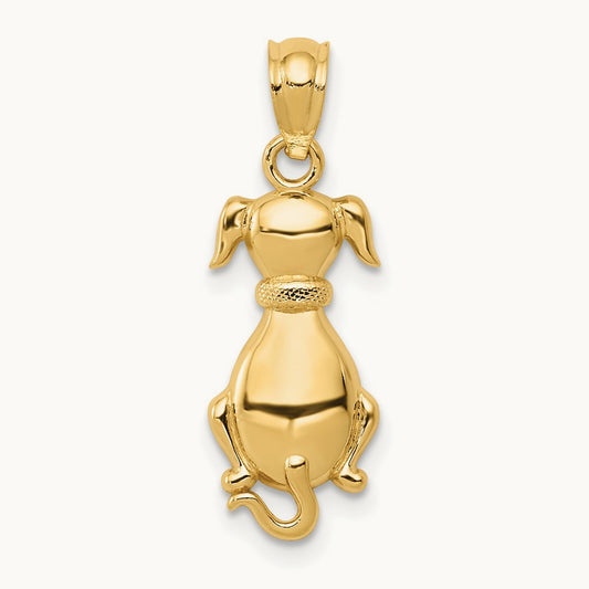 Polished Sitting Dog Pendant, 14K