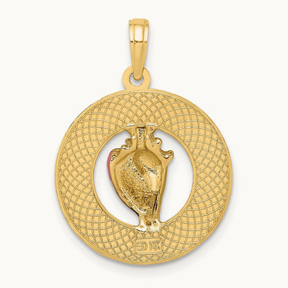 Enamel Conch Shell w/ KEY WEST Circle Charm, 14K