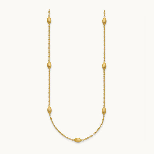 Diamond-cut w/Satin Oval Beads Necklace, 14K