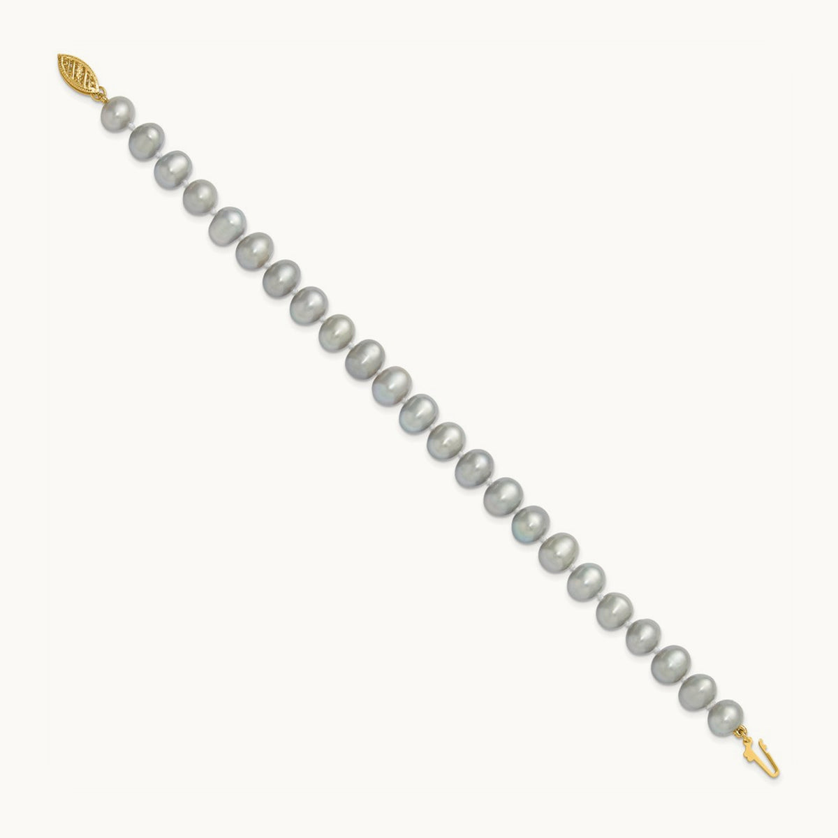 7- Near Round Grey Freshwater Cultured Pearl Bracelet, 8mm, 14K