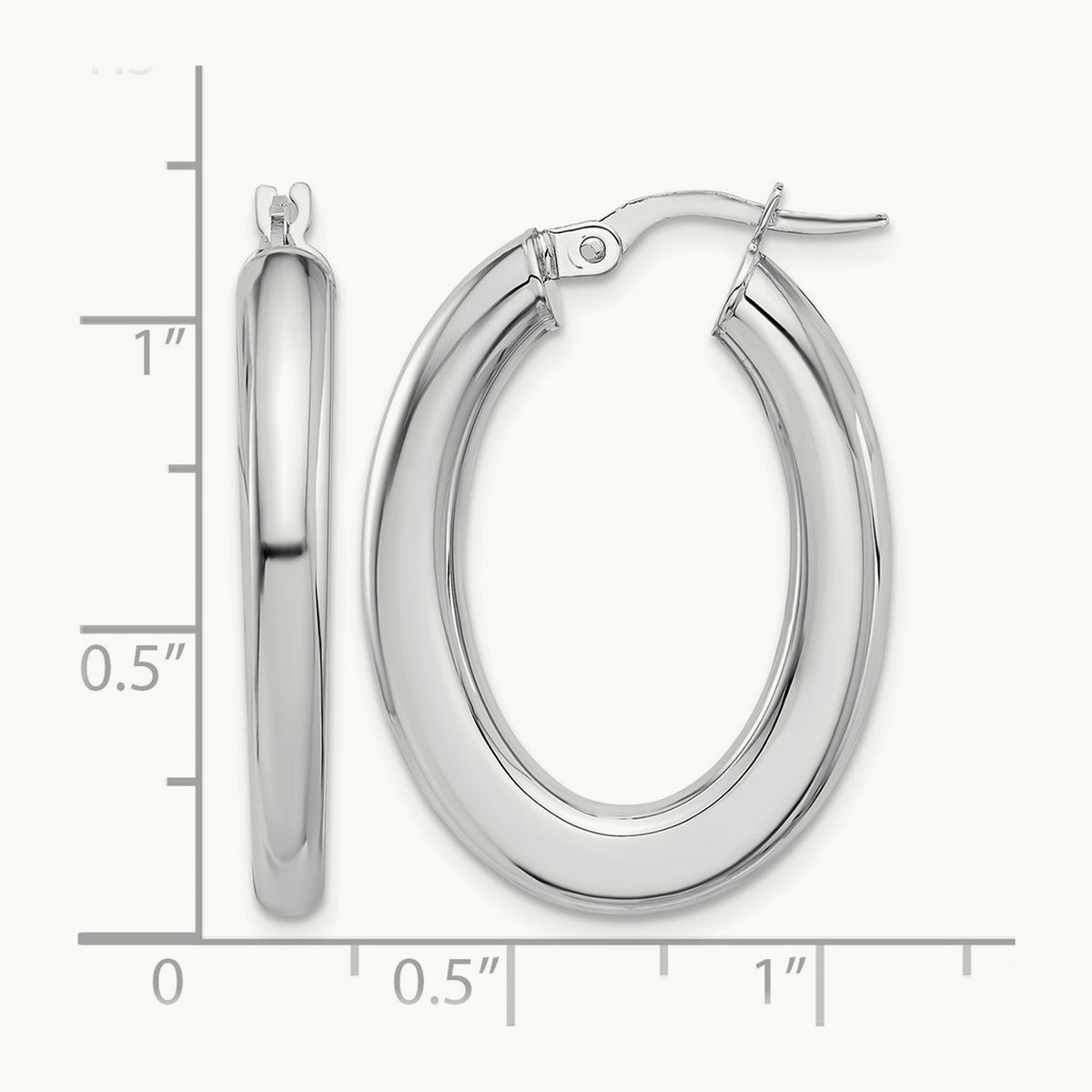 Polished Tube Oval Hoop Earrings — 14K White Gold