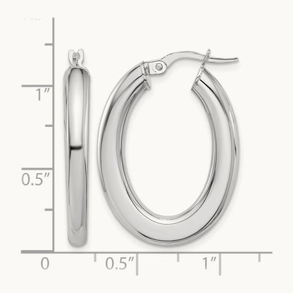 Polished Tube Oval Hoop Earrings — 14K White Gold