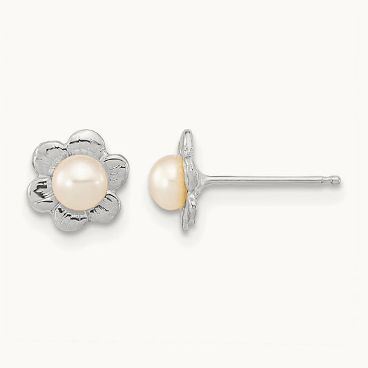 Madi K 14k White Gold 3- FWC Pearl Flower Post Earrings, 4mm