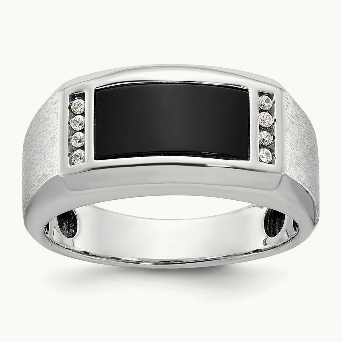 IBGoodman Men's Satin Onyx/Diamond Complete Ring, 14K White Gold