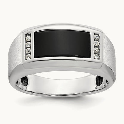 IBGoodman Men's Satin Onyx/Diamond Complete Ring, 14K White Gold