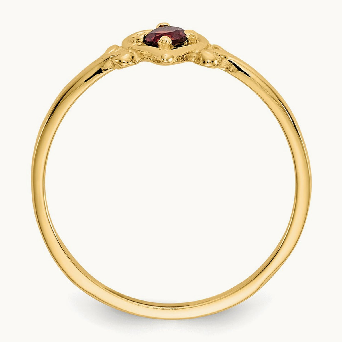 Garnet Birthstone Heart Ring — 14K Yellow Gold, 7