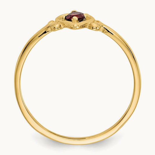 Garnet Birthstone Heart Ring — 14K Yellow Gold, 7