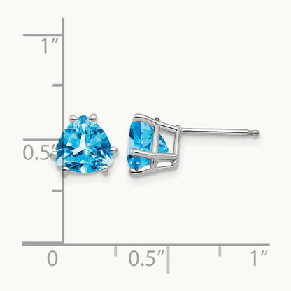 Trillion Blue Topaz Earrings, 7mm, 14K White Gold