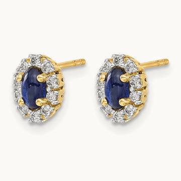 Created Sapphire Halo Post Earrings, 0.20 ct tw Lab-Grown Diamond — 14K Yellow Gold
