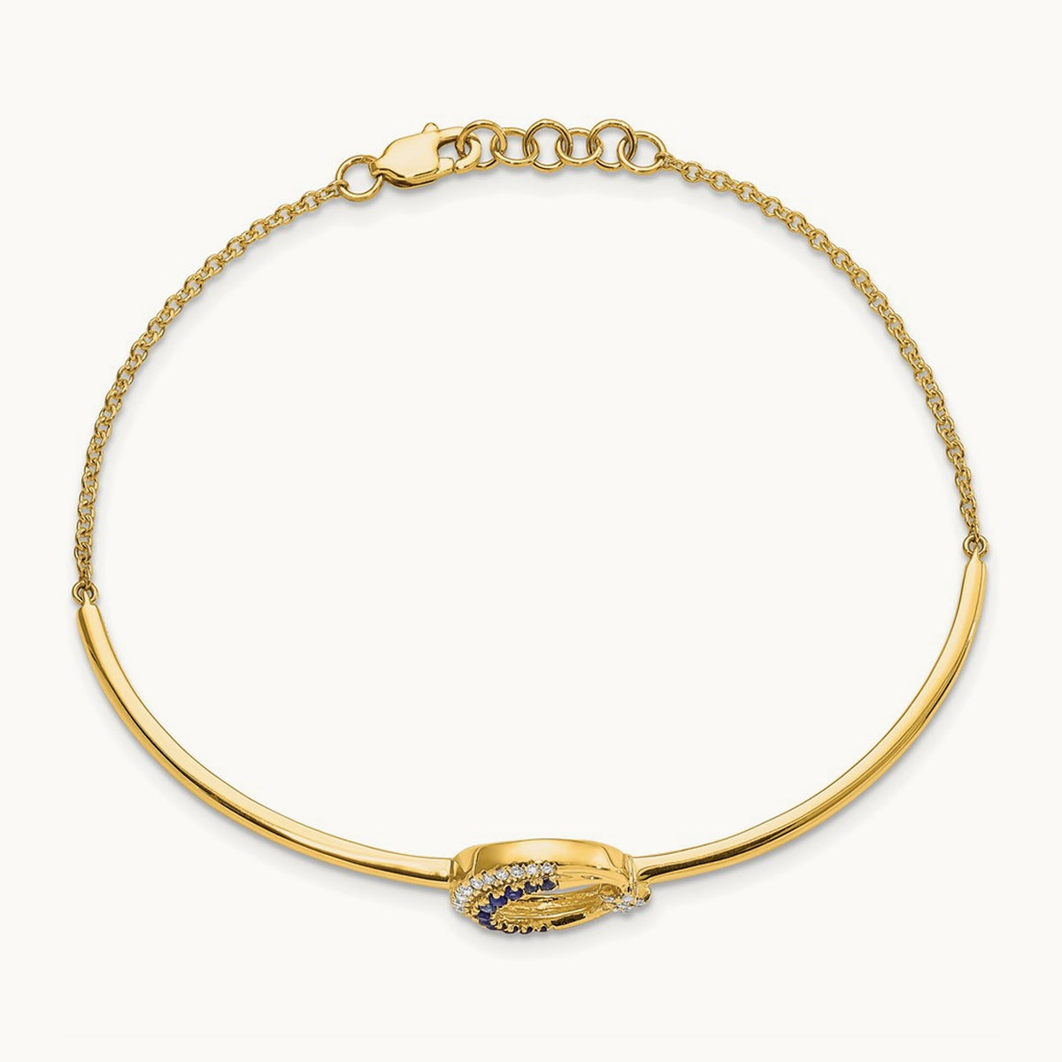 Diamond and Sapphire Moon and Star 7in w/.5in ext Bar Bracelet, 14K
