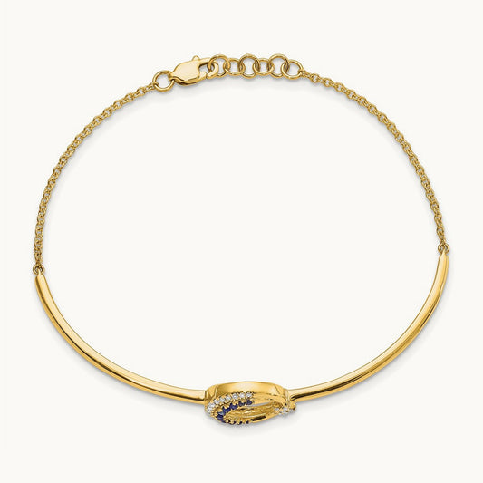 Diamond and Sapphire Moon and Star 7in w/.5in ext Bar Bracelet, 14K
