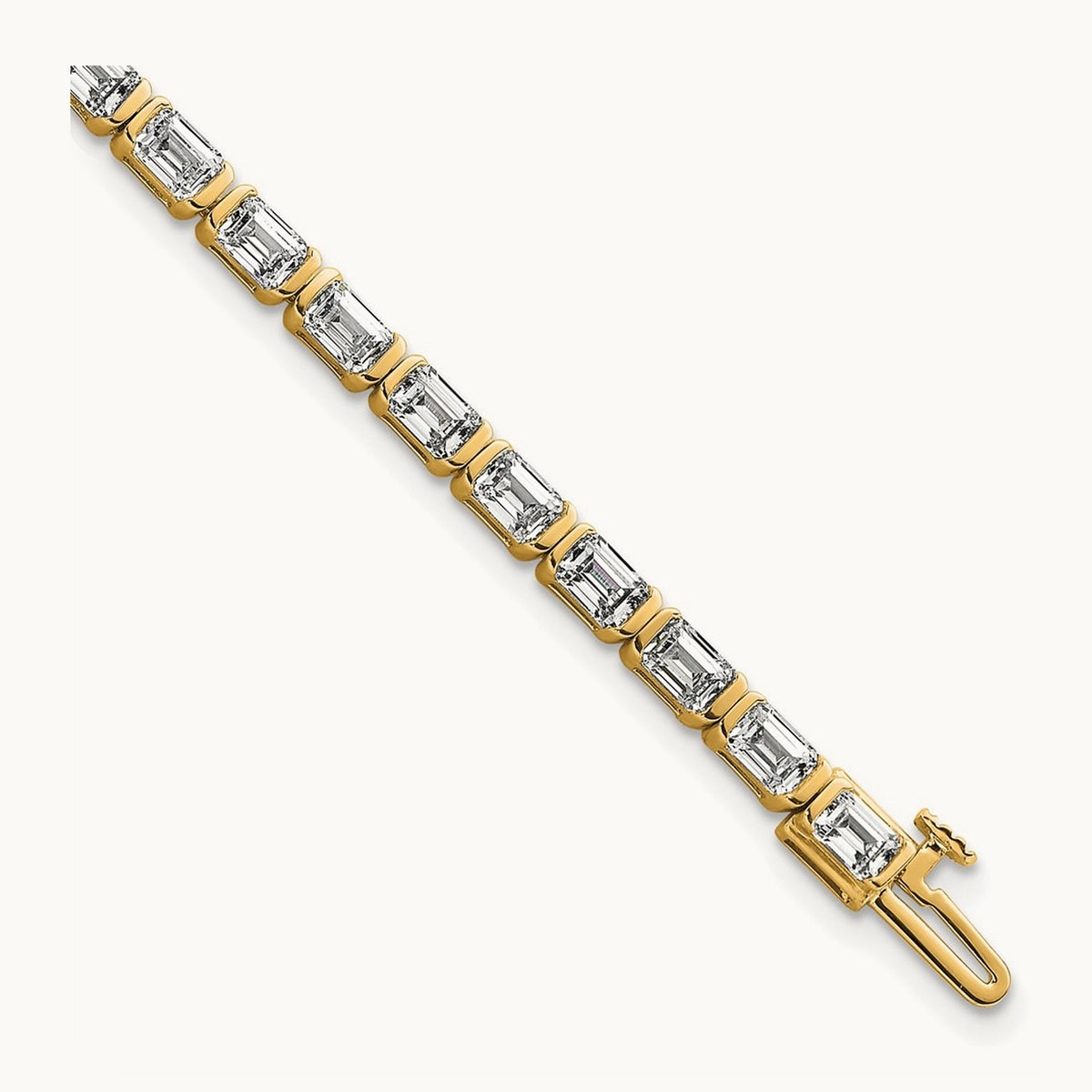 Emerald Bezel Tennis Bracelet, 7.50 ct tw Lab-Grown Diamond — 14K Yellow Gold