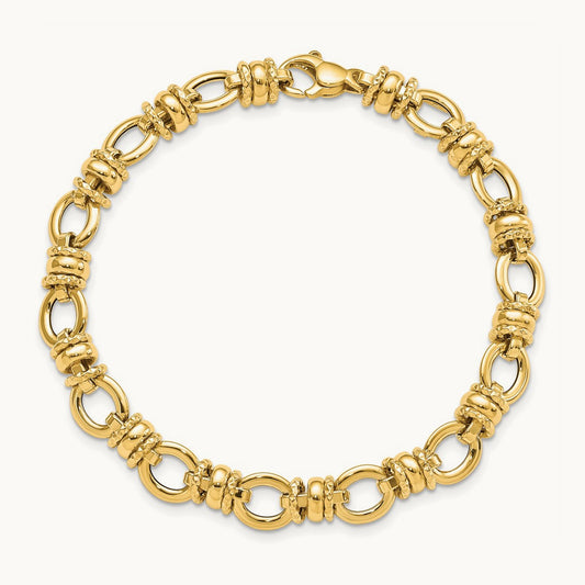 Polished and Textured Fancy Link Bracelet, 14K
