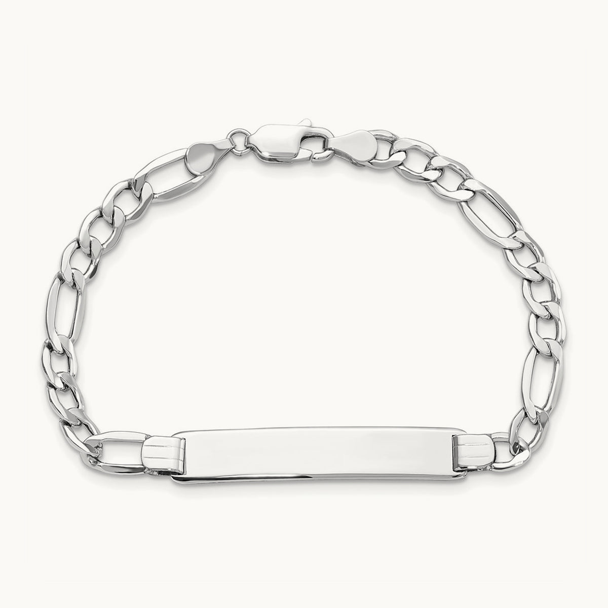 WG Polished Semi-Solid Figaro ID Bracelet, 14K