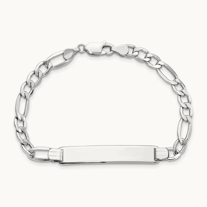 WG Polished Semi-Solid Figaro ID Bracelet, 14K